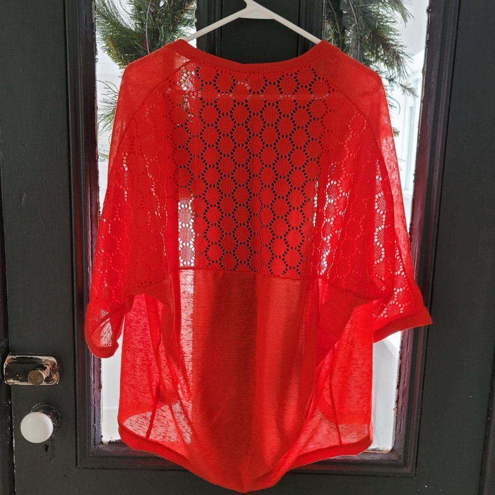 Magazine Red color, cover up cardigan sized Large with short sleeves